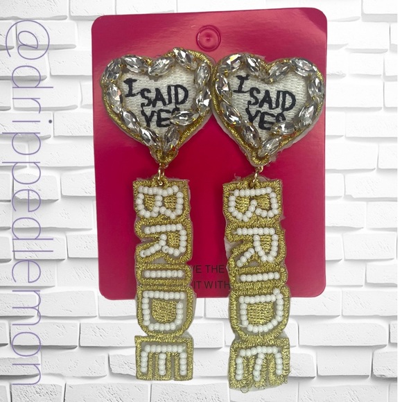 🆕 Bride Letters Beaded Dangle Earrings White Gold Wedding Party Show Marry - Picture 3 of 6